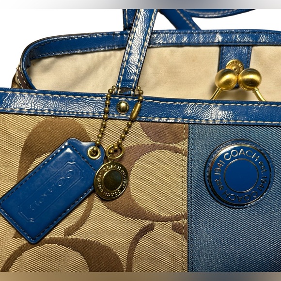 Authentic Coach Khaki & Royal Blue Caryall Bag - Picture 2 of 10